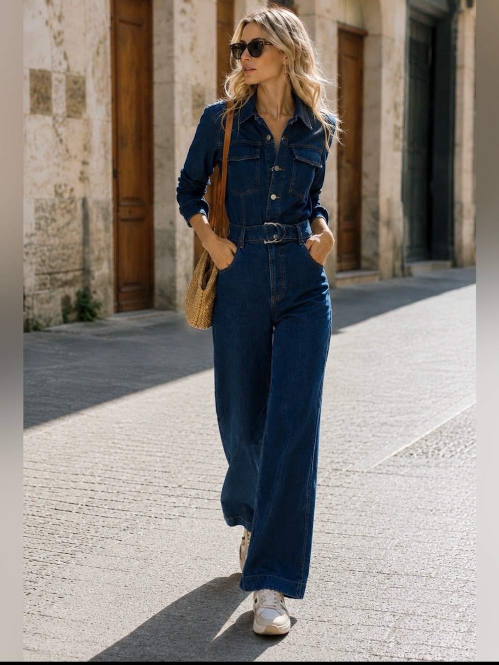 Like New Aje Neo Denim Belted Jumpsuit in Washed Indigo Size US 2